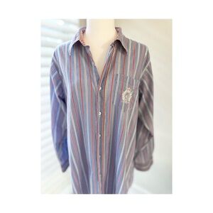 Ralph Lauren Navy and Red Striped Button-Down Shirt